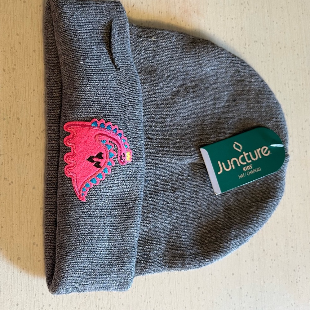Kids Gray Beanie with Pink Accent